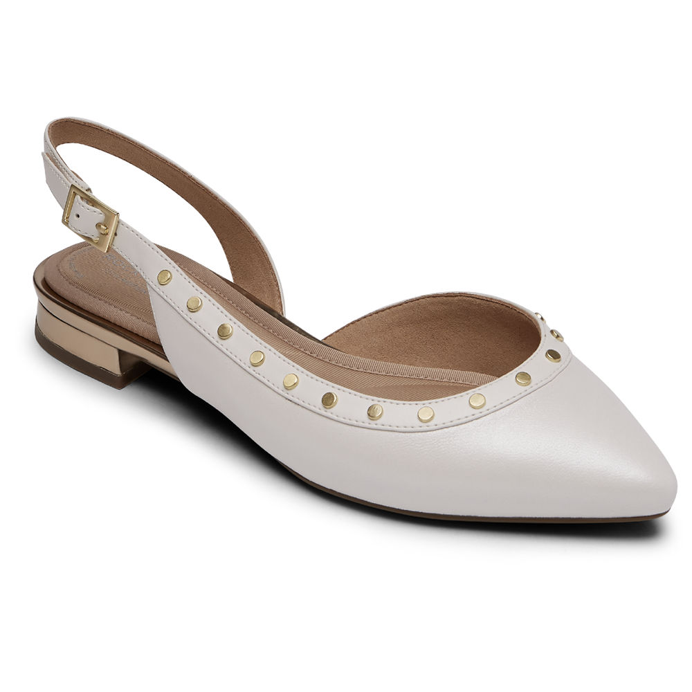 Rockport Womens Slingback White - Total Motion Zuly Studded - UK 923-HMOQDY